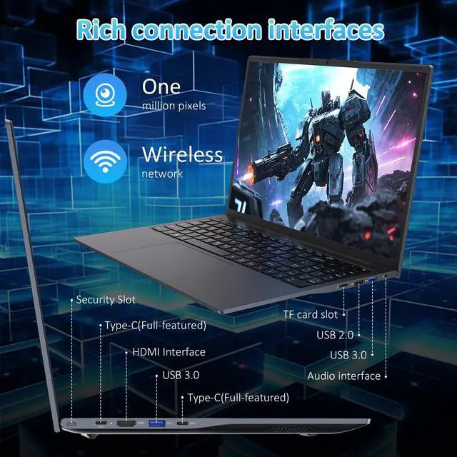 Alt view image 6 of 7 - Exsurf 16" Laptop AMD Ryzen 7 7840HS, 32GB DDR5 RAM, 1TB NVMe SSD, Windows 11 Pro Gaming Computer, Backlit, Fingerprint, WiFi 6, Bluetooth 5.3, Webcam Switch, Gray