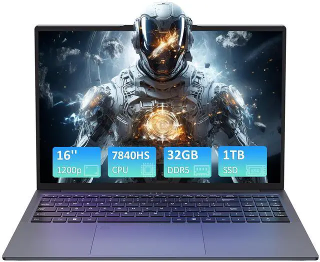 Main image of Exsurf 16" Laptop AMD Ryzen 7 7840HS, 32GB DDR5 RAM, 1TB NVMe SSD, Windows 11 Pro Gaming Computer, Backlit, Fingerprint, WiFi 6, Bluetooth 5.3, Webcam Switch, Gray