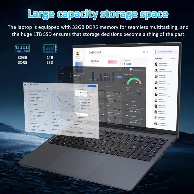 Alt view image 2 of 7 - Exsurf 16" Laptop AMD Ryzen 7 7840HS, 32GB DDR5 RAM, 1TB NVMe SSD, Windows 11 Pro Gaming Computer, Backlit, Fingerprint, WiFi 6, Bluetooth 5.3, Webcam Switch, Gray