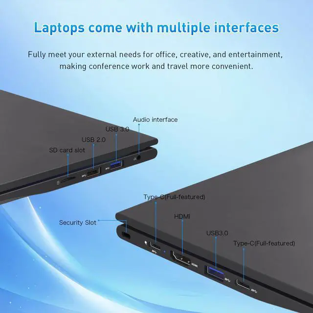 Alt view image 4 of 7 - Exsurf T160R Laptop, 16" FHD Display Computer, AMD Ryzen 5 3500U up to 3.7GHz, 32GB RAM, 1TB SSD, Dual Full-Type C| Fingerprint | Backlit keys | Windows 11 Pro, Black