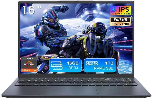 Auusda EXSURF 16" Business Laptop, AMD Ryzen 5 7430U, 16GB Dual Channel RAM, 1TB SSD, Windows 11 Pro, 1200P FHD IPS, WiFi 6, Privacy Camera, Backlight, Fingerprint, Full Type-C, Gray