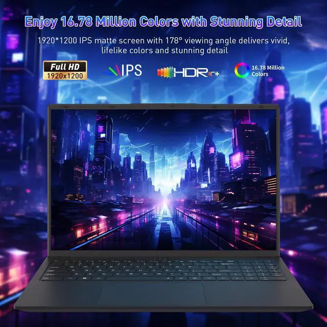 Alt view image 5 of 7 - Auusda 16" Business Laptop, AMD Ryzen 5 3500U, 32GB RAM 1TB SSD, Backlit Keyboard, Fingerprint Unlock, Windows 11 Pro Computer, Black