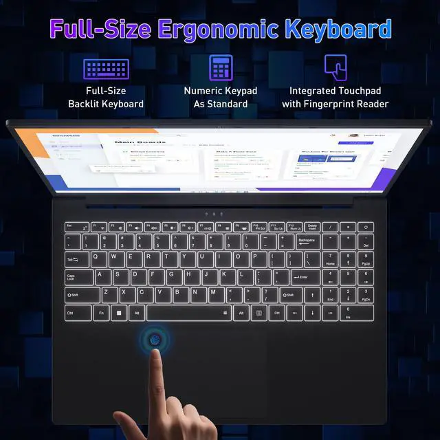 Alt view image 6 of 7 - Auusda 16" Business Laptop, AMD Ryzen 5 3500U, 32GB RAM 1TB SSD, Backlit Keyboard, Fingerprint Unlock, Windows 11 Pro Computer, Black