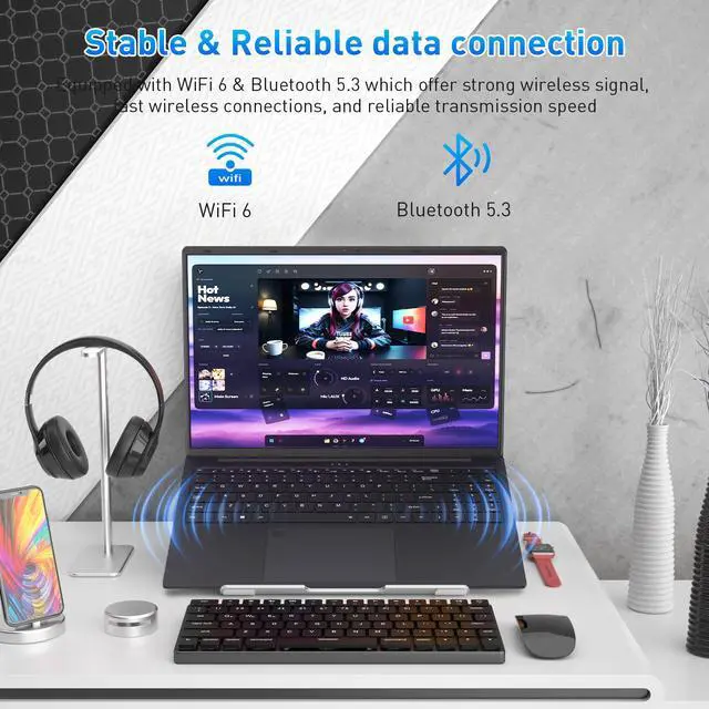 Alt view image 2 of 7 - Auusda 16" Business Laptop, AMD Ryzen 5 3500U, 32GB RAM 1TB SSD, Backlit Keyboard, Fingerprint Unlock, Windows 11 Pro Computer, Black