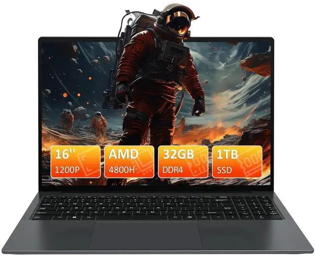 Main image of Auusda 16" Business Laptop AMD Ryzen 7 4800H 2.9-4.2GHz, 32GB DDR4 RAM, 1TB NVME SSD, Windows 11 Pro Computer, SODIMM*2, Slot*2, Backlit, Fingerprint, Gray