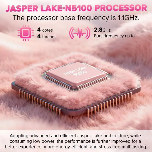 Alt view image 3 of 7 - Auusda 15.6" Pink Laptop PC, 8GB RAM 128GB SSD, Backlit Keyboard, Fingerprint Sensor, USB 3.0*2, Up to 8TB Storage, Win 11 Pro Compatible, 6000mAh, N5100 Quad-Core, Ideal for Light Office & Business