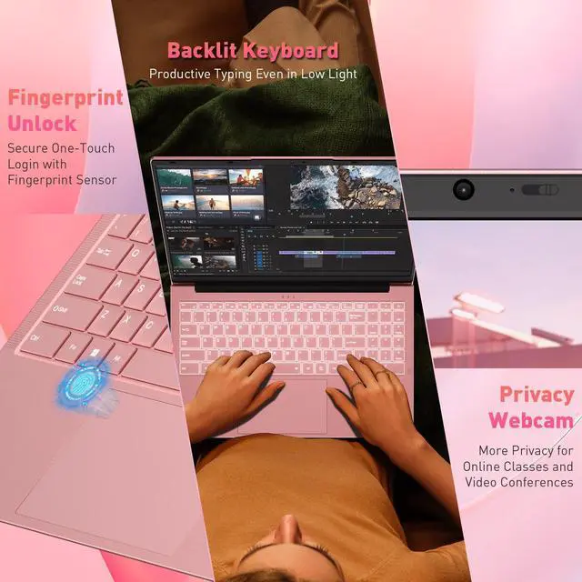 Alt view image 4 of 7 - Auusda 2026 15.6" FHD Laptop, Win11 Compatible, Rose Gold,Fast WIFI 6, Backlit Keyboard, Fingerprint Sensor, Dual Full-featured Type C, Up to 8TB Storage, 6000mAh