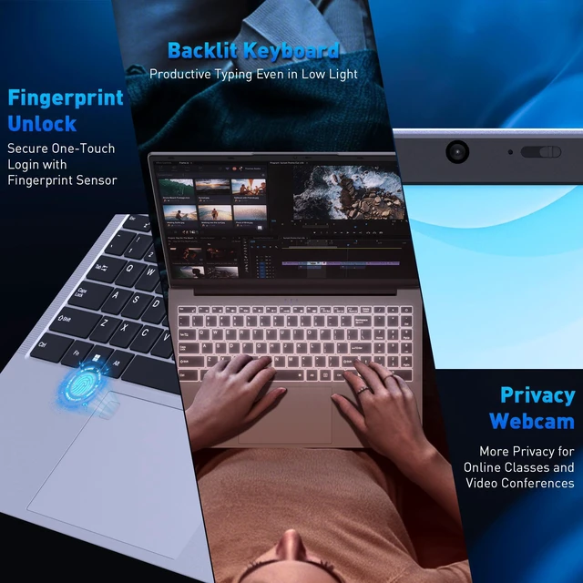 Alt view image 6 of 7 - Auusda 2026 15.6" Silver Laptop, R3 3250C up to 3.5GHz, Win11 Compatible, WiFi 6, Backlit Keyboard + Fingerprint, Dual Full-Featured Type-C, 6000mAh, Portable Laptop for Work, 8GB RAM 256GB SSD