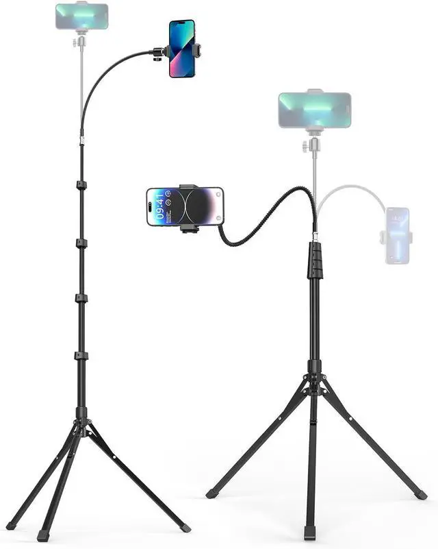 Main image of Aureday Phone Tripod, 92" Cell Phone Stand with 15" Gooseneck, Remote and Phone Holder, Overhead & Selfie Stick for Recording/Watching/Vlog, Compatible with iPhone Android