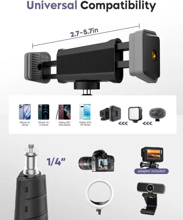 Alt view image 3 of 7 - Aureday Phone Tripod, 92" Cell Phone Stand with 15" Gooseneck, Remote and Phone Holder, Overhead & Selfie Stick for Recording/Watching/Vlog, Compatible with iPhone Android