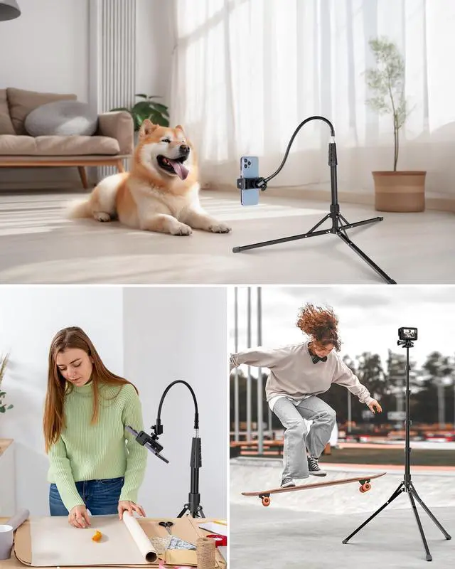 Alt view image 7 of 7 - Aureday Phone Tripod, 92" Cell Phone Stand with 15" Gooseneck, Remote and Phone Holder, Overhead & Selfie Stick for Recording/Watching/Vlog, Compatible with iPhone Android