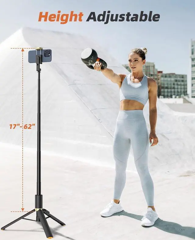 Alt view image 2 of 7 - 62" Phone Tripod & Selfie Stick, Tripod for iPhone with Remote, Portable, Lightweight Travel Stand for Selfies Video Recording Vlog, Extendable Stand Compatible with iPhone Android