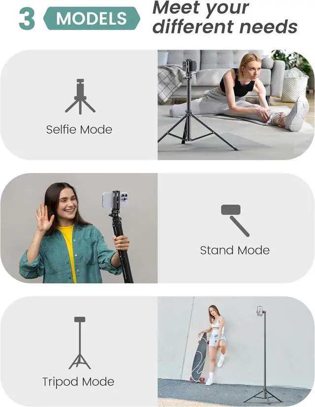 Alt view image 4 of 7 - 71'' Phone Tripod & Selfie Stick, Tripod for iPhone with Detachable Remote, Portable Phone Tripod Stand for Video Recording, Travel Tripod for Cell Phone, Compatible with Smartphones, DSLR