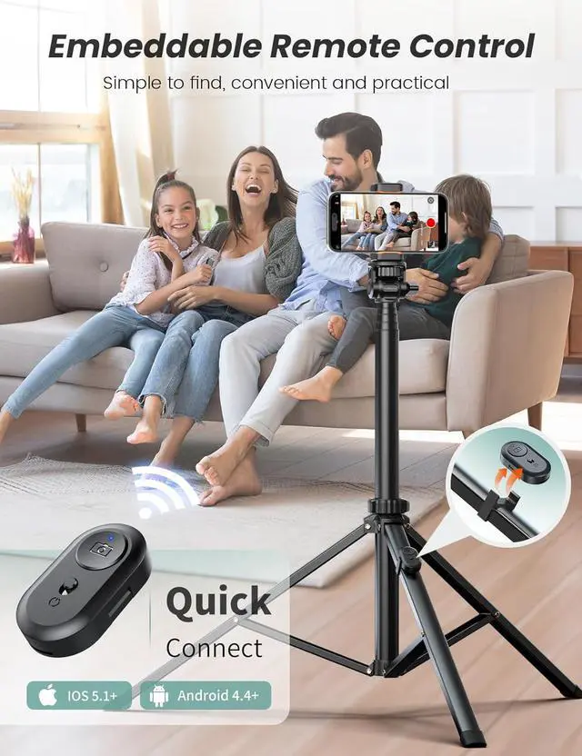 Alt view image 6 of 7 - 71'' Phone Tripod & Selfie Stick, Tripod for iPhone with Detachable Remote, Portable Phone Tripod Stand for Video Recording, Travel Tripod for Cell Phone, Compatible with Smartphones, DSLR