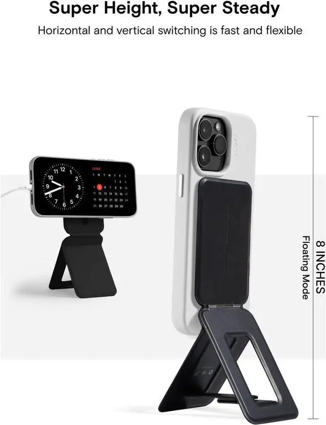Alt view image 2 of 7 - Phone Tripod Stand Selfie Stick for iPhone Multi-Angles iPhone Stand Lightweight & Portable Phone Holder Strong Magnets MOVAS Vegan Leather Travel Essentials Jet Black (Without Card Slot)
