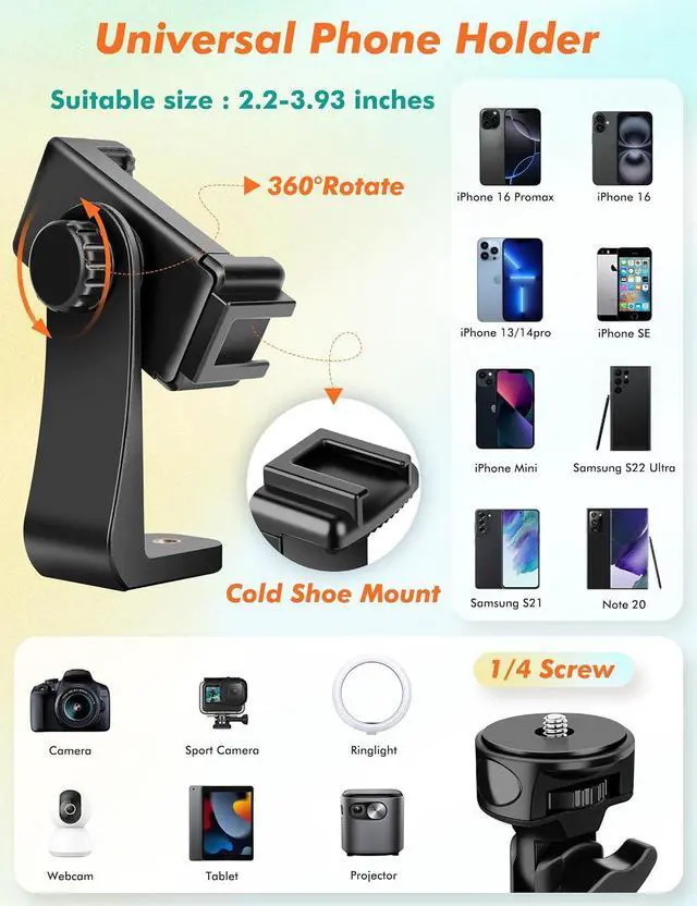 Alt view image 6 of 7 - 71" Tripod for iPhone, Phone Tripod Selfie Stick with Remote, Cell Phone Tripods & Tall Travel Tripods for Recording Video Selfies Photo, Compatible with iPhone 16 15 14 Pro Max 13 Android