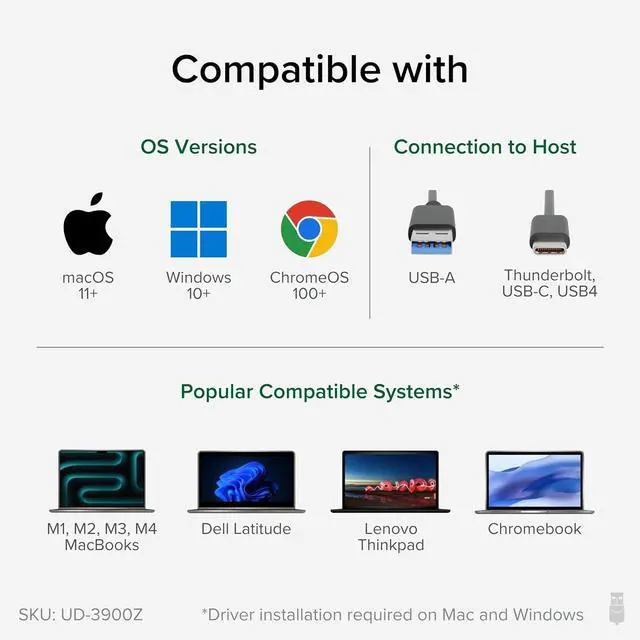 Alt view image 6 of 7 - Plugable USB 3.0 and USB-C Universal Laptop Docking Station with 2 HDMI Ports for Windows, Mac (Driver Required), and ChromeOS. Gigabit Ethernet, Audio