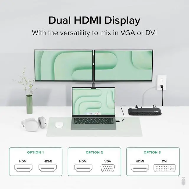 Alt view image 3 of 7 - Plugable USB 3.0 Universal Docking Station for Windows, macOS, ChromeOS (Dual HDMI Monitors or DVI/VGA, Gigabit Ethernet, Audio, 6 USB Ports)