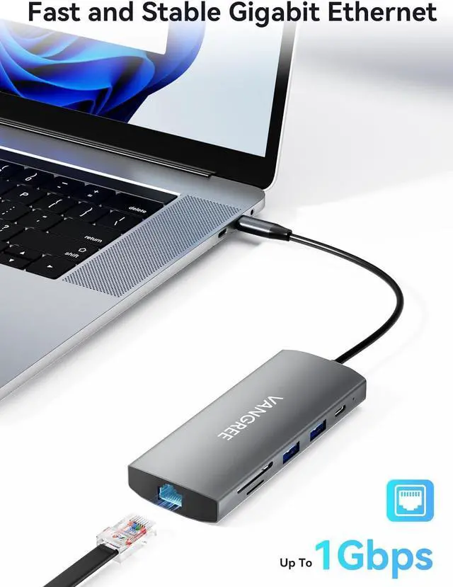 Alt view image 6 of 7 - USB C Hub with Dual 4K@60Hz Displayports, 2 USB-A & 2 USBC 3.2 10Gbps Ports, 1Gbps Ethernet, 100W PD, SD/TF, USB C Splitter Docking Station for MacBook Pro/Air, iMac, iPad Pro, XPS, Thinkpad,Surface