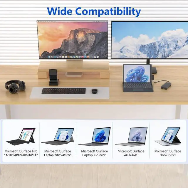 Alt view image 5 of 7 - New Microsoft Surface Dock Triple Displays Dual HDMI+VGA with Power Adapter,12 in 1 Surface Docking Station for Microsoft Surface Pro 11/10/9/8/X/7/6/5/4/3,Surface Laptop 7/6/5/4/3/2/1,Surface Book Go