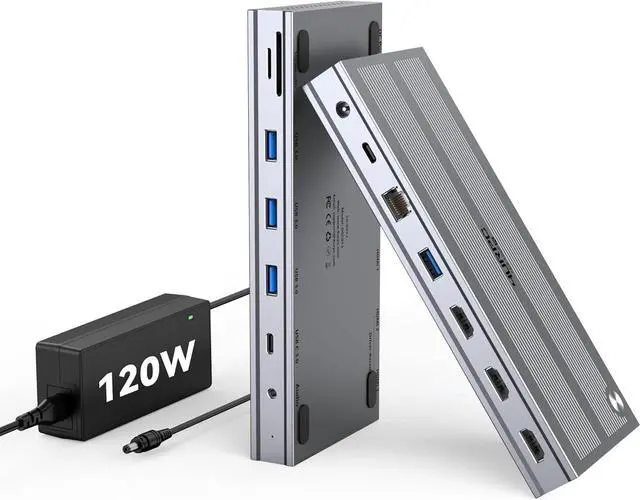 Main image of USB C Docking Station 3 Monitors with 120W Power Adapter, Displaylink Docking Station 3 HDMI for MacBook/Mac mini M4, Windows, and Chrome with USB C(3 HDMI, 5 USB, Ethernet, SD/microSD)