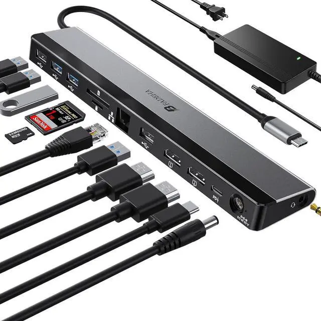 Main image of 2025 Updated Universal Docking Station 100W PD Charger - Supports 3 Displays, Dual Monitor Laptop Hub for Mac&PC, USB-C VMM Support Multi Port - USB C USB A HDMI 1Gbps Ethernet Micro SD/TF& Audio Port