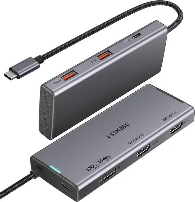 Main image of USB C Docking Station, 7 in 1 Docking Station 3 Monitors with Dual HDMI 4K@60Hz & Single DisplayPort (8K@30Hz/ 4K@144Hz), 100W PD, 10Gbps 3USB, USB C Hub Compatible with HP//Lenovo and More