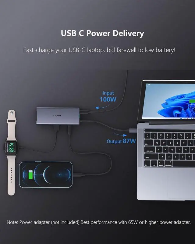 Alt view image 5 of 7 - USB C Docking Station, 7 in 1 Docking Station 3 Monitors with Dual HDMI 4K@60Hz & Single DisplayPort (8K@30Hz/ 4K@144Hz), 100W PD, 10Gbps 3USB, USB C Hub Compatible with HP//Lenovo and More