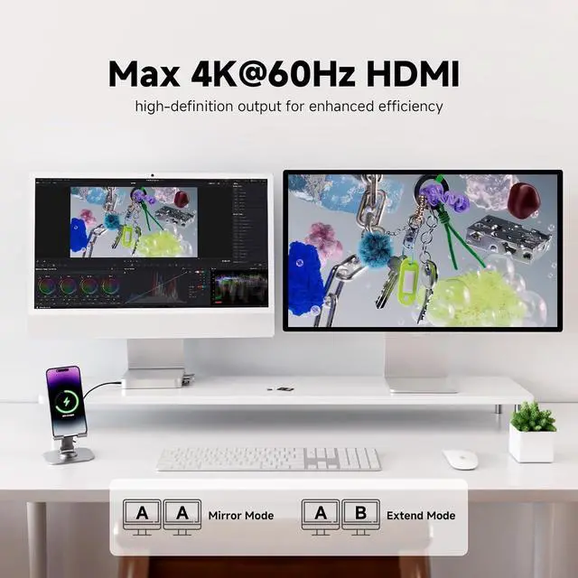 Alt view image 3 of 7 - Minisopuru iExpandMate DS802PRO iMac Accessories with 4K@60Hz HDMI, USB C Charging, 2.5GbE, 4TB M.2 SSD Enclosure, USB C Hub for iMac 24 inch M1/M3/M4, iMac Hub with 4 USB, SD/TF, Audio | Silver