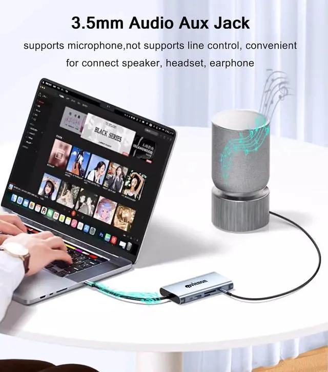 Alt view image 6 of 7 - 11-in-1 USB C Hub, Laptop Docking Station with RJ45 Gigabit Ethernet, 4K HDMI, 1080P VGA, SD/Micro SD Card Reader, 3.5 mm Audio Aux Jack, PD 100W Charging, Full Functional USB C Dongle