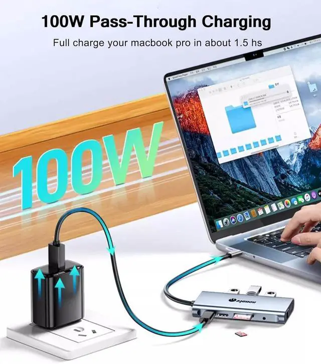 Alt view image 7 of 7 - 11-in-1 USB C Hub, Laptop Docking Station with RJ45 Gigabit Ethernet, 4K HDMI, 1080P VGA, SD/Micro SD Card Reader, 3.5 mm Audio Aux Jack, PD 100W Charging, Full Functional USB C Dongle