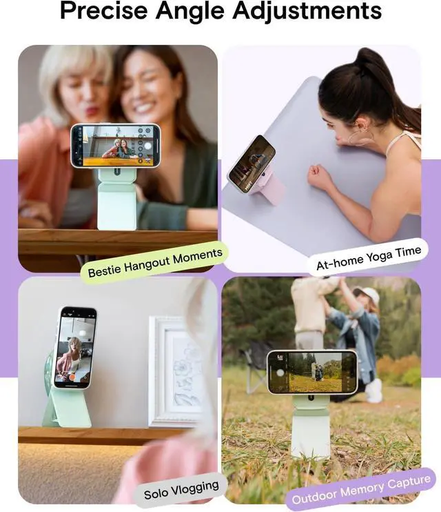 Alt view image 2 of 7 - MOFT Phone Tripod Stand Selfie Stick for iPhone, Multi-Angles iPhone Stand, Lightweight & Portable Phone Holder, Strong Magnets, MOVAS Vegan Leather, Travel Essentials, Peony (Without Card Slot)