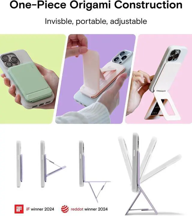 Alt view image 5 of 7 - MOFT Phone Tripod Stand Selfie Stick for iPhone, Multi-Angles iPhone Stand, Lightweight & Portable Phone Holder, Strong Magnets, MOVAS Vegan Leather, Travel Essentials, Peony (Without Card Slot)