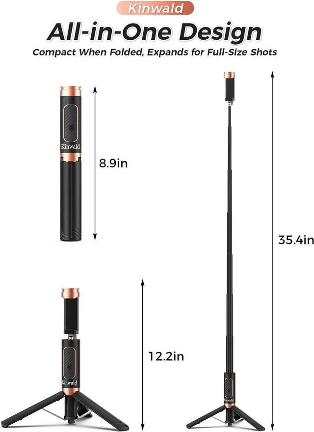 Alt view image 7 of 7 - Selfie Stick Tripod for iPhone & Android, Portable Phone Tripod Stand with Bluetooth Remote, One-Click Open, Compact & Lightweight, All-in-1 for Vlog/Travel/Photography (Black)
