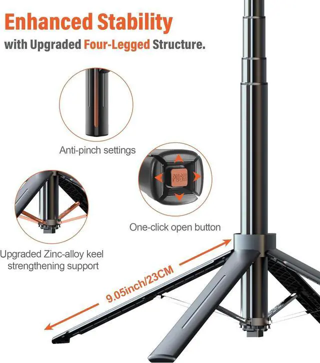 Alt view image 2 of 7 - Selfie Stick Phone Tripod - 71 inch Tall Cell Phone Holder with Detachable Wireless Remote and 2 LED Lights for Recording, Video and Picture, Phone Stand for iPhone, Android, Camera & Gopro