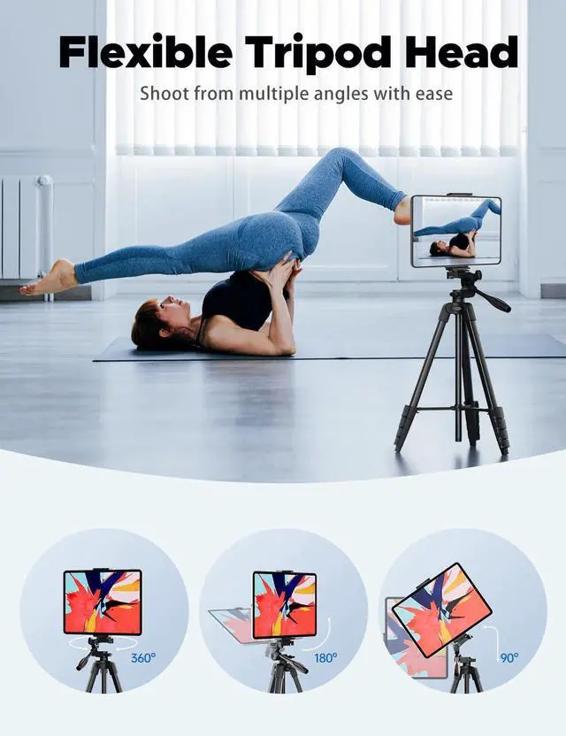 Alt view image 6 of 7 - Lusweimi 72-Inch Tripod for ipad iPhone, Camera Tripod for Phone with 2 in 1 Phone Holder for Cell Phone/Tablet/Webcam/Gopro with Carry Bag and Wireless Remote for Photography/Video