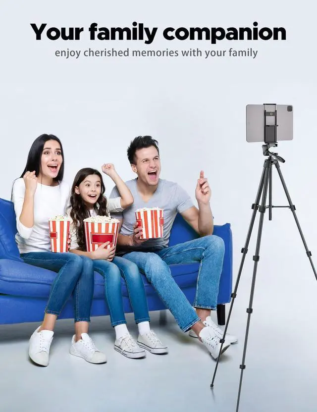 Alt view image 7 of 7 - Lusweimi 72-Inch Tripod for ipad iPhone, Camera Tripod for Phone with 2 in 1 Phone Holder for Cell Phone/Tablet/Webcam/Gopro with Carry Bag and Wireless Remote for Photography/Video