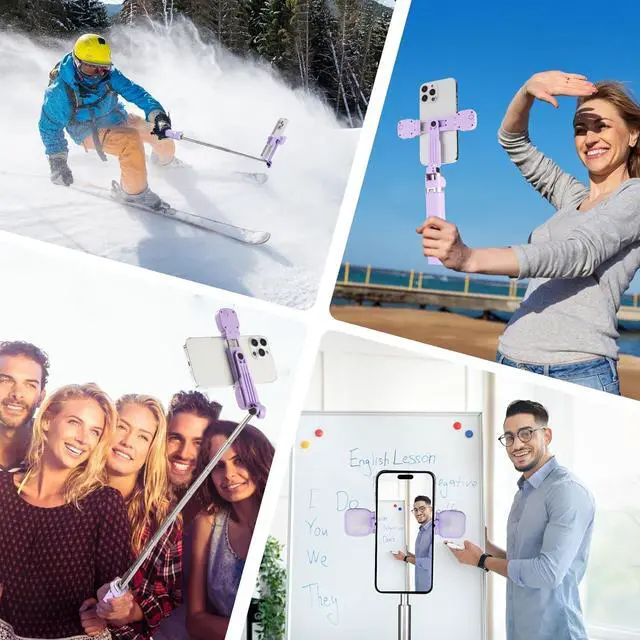 Alt view image 6 of 7 - MQOUNY Mini iPhone Tripod Stand & Selfie Stick with Wireless Remote & Removable Light, Extendable Stand 360 Rotation Compatible with iPhone & Android Samsung (Purple)