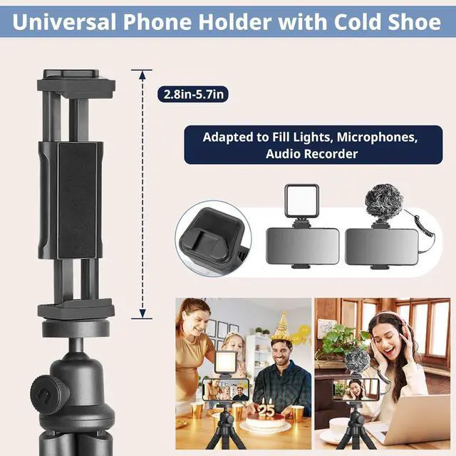 Alt view image 3 of 6 - Eicaus Portable and Flexible Phone Tripod Stand for Cellphones, Compact Mini Tripod with Remote for Video Recording, Vlogging and Travel Photography(Black)