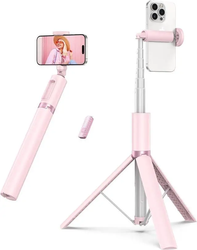 Main image of ATUMTEK 55" Selfie Stick Tripod, All-in-one Extendable Aluminum Phone Tripod with Rechargeable Bluetooth Remote for iPhone, Samsung, Google, LG, Sony and More, Fitting 4.7-7 inch Smartphones, Pink