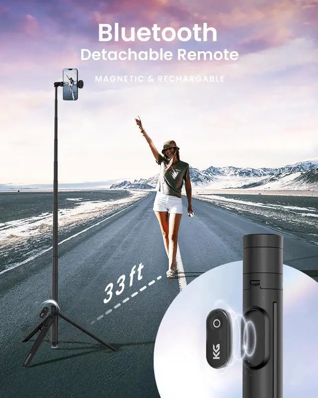 Alt view image 7 of 7 - Automatic Tripod for iPhone, 66" Phone Tripod Selfie Stick for Cell Phone, Tripod Stand with Remote for Video Recording, Black