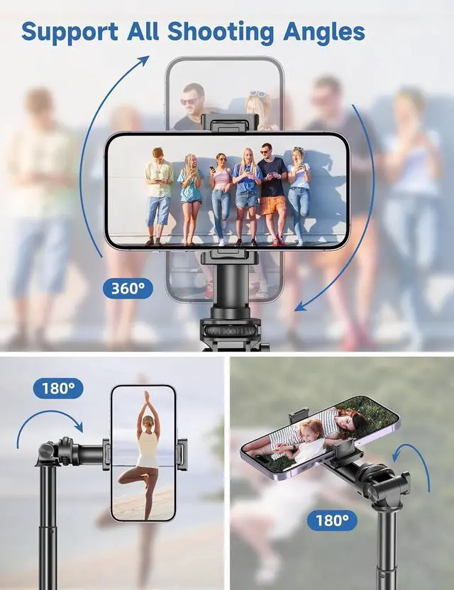 Alt view image 6 of 7 - 75" Phone Tripod, Selfie Stick with Remote and Phone Holder, Extendable Tripod for iPhone, Aluminum Cellphone TripodStand 360° Rotation Travel Tripods Compatible with iPhone Android, GoPro