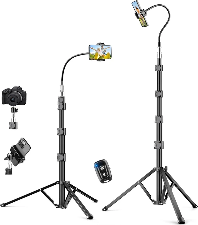 Main image of Flexible Tripod for iPhone, 88" Tall Cellphone Tripod with Gooseneck, Phone Holder and Wireless Remote, Camera Phone Stand for Recording Filming, Compatible with iPhone/Android