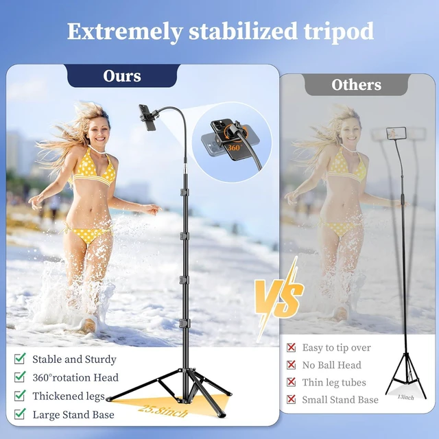 Alt view image 2 of 7 - Flexible Tripod for iPhone, 88" Tall Cellphone Tripod with Gooseneck, Phone Holder and Wireless Remote, Camera Phone Stand for Recording Filming, Compatible with iPhone/Android