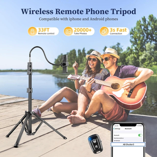 Alt view image 6 of 7 - Flexible Tripod for iPhone, 88" Tall Cellphone Tripod with Gooseneck, Phone Holder and Wireless Remote, Camera Phone Stand for Recording Filming, Compatible with iPhone/Android