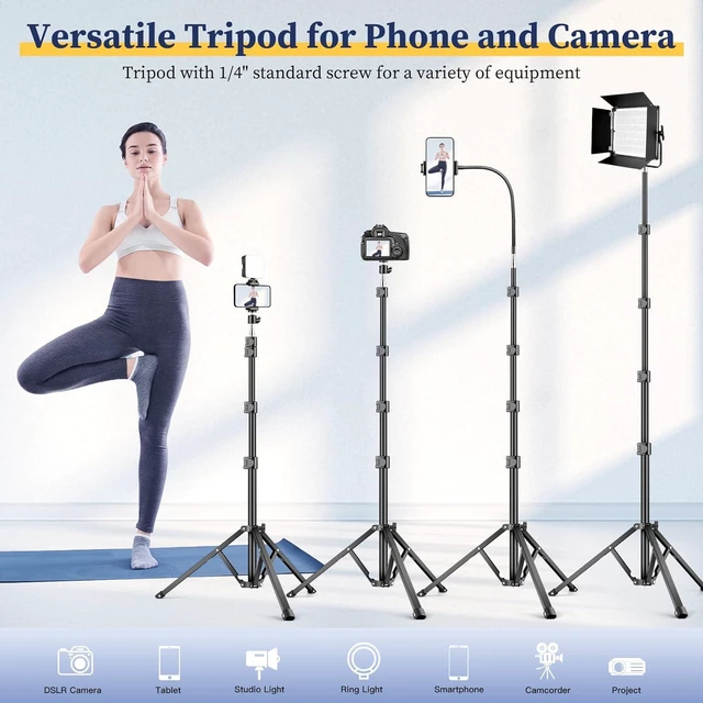Alt view image 7 of 7 - Flexible Tripod for iPhone, 88" Tall Cellphone Tripod with Gooseneck, Phone Holder and Wireless Remote, Camera Phone Stand for Recording Filming, Compatible with iPhone/Android