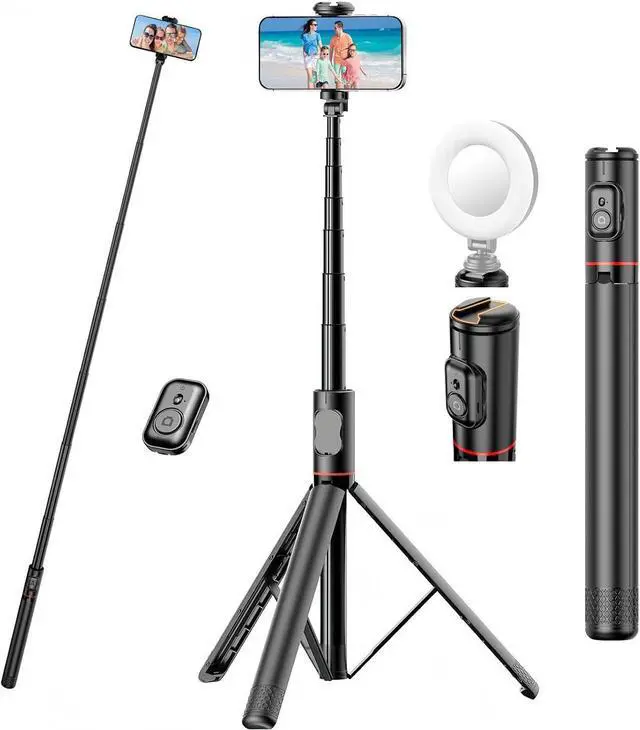 Main image of 72" Phone Tripod & Selfie Stick - Tripod for iPhone Cell Phone Tripod Stand Holder w Cold Shoe Mount, Portable Travel Tripods for iPhone 16 15 14 13 Pro Max Android Video Recording Vlog