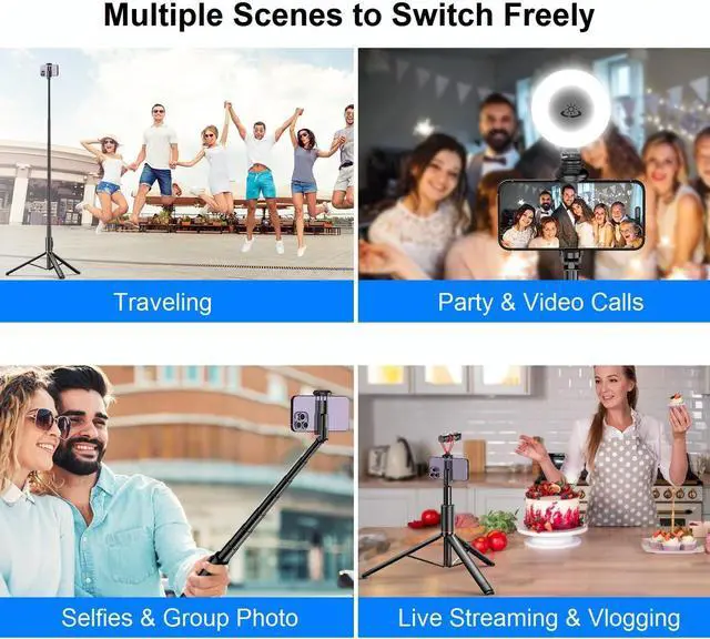 Alt view image 2 of 6 - 72" Phone Tripod & Selfie Stick - Tripod for iPhone Cell Phone Tripod Stand Holder w Cold Shoe Mount, Portable Travel Tripods for iPhone 16 15 14 13 Pro Max Android Video Recording Vlog
