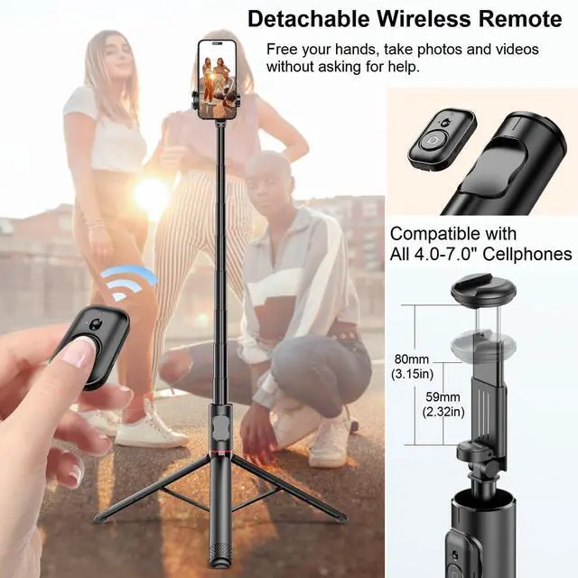 Alt view image 4 of 6 - 72" Phone Tripod & Selfie Stick - Tripod for iPhone Cell Phone Tripod Stand Holder w Cold Shoe Mount, Portable Travel Tripods for iPhone 16 15 14 13 Pro Max Android Video Recording Vlog