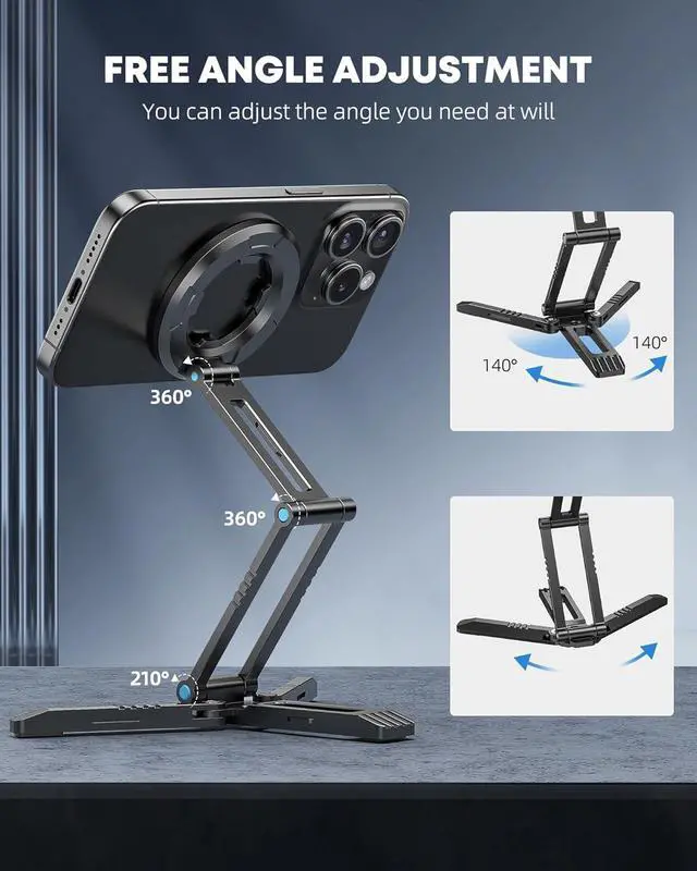 Alt view image 2 of 7 - Magnetic Pocket Phone Tripod Foldable Compatible with Magsafe for iPhone 16/15/14/13/12 Plus Pro Max Series, MG03 PRO Aluminium Smartphone Mini Tripod Cell Phone Stand Magnet Quick Mount